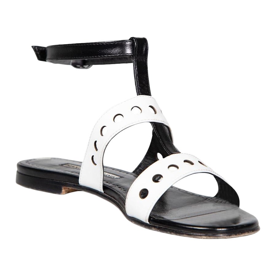 Manolo Blahnik Black & White Circle Detail Sandals Size IT 37