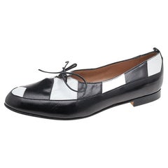 Manolo Blahnik Black/White Leather Lace Up Loafers Size 39.5