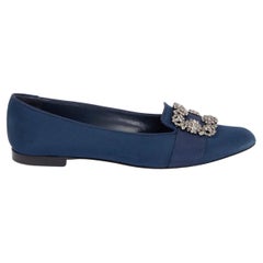 MANOLO BLAHNIK blue crepe MARRIA Ballet Flats Shoes 37.5