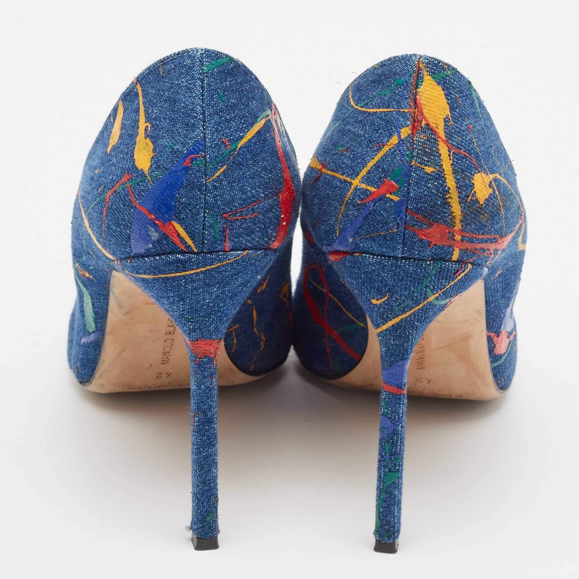 Manolo Blahnik Blue Denim Paint Splatter BB Pumps Size 42 1