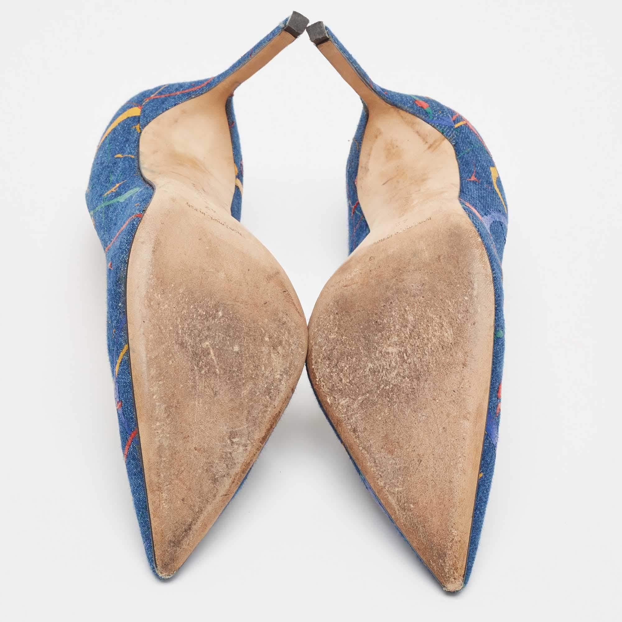 Manolo Blahnik Blue Denim Paint Splatter BB Pumps Size 42 2
