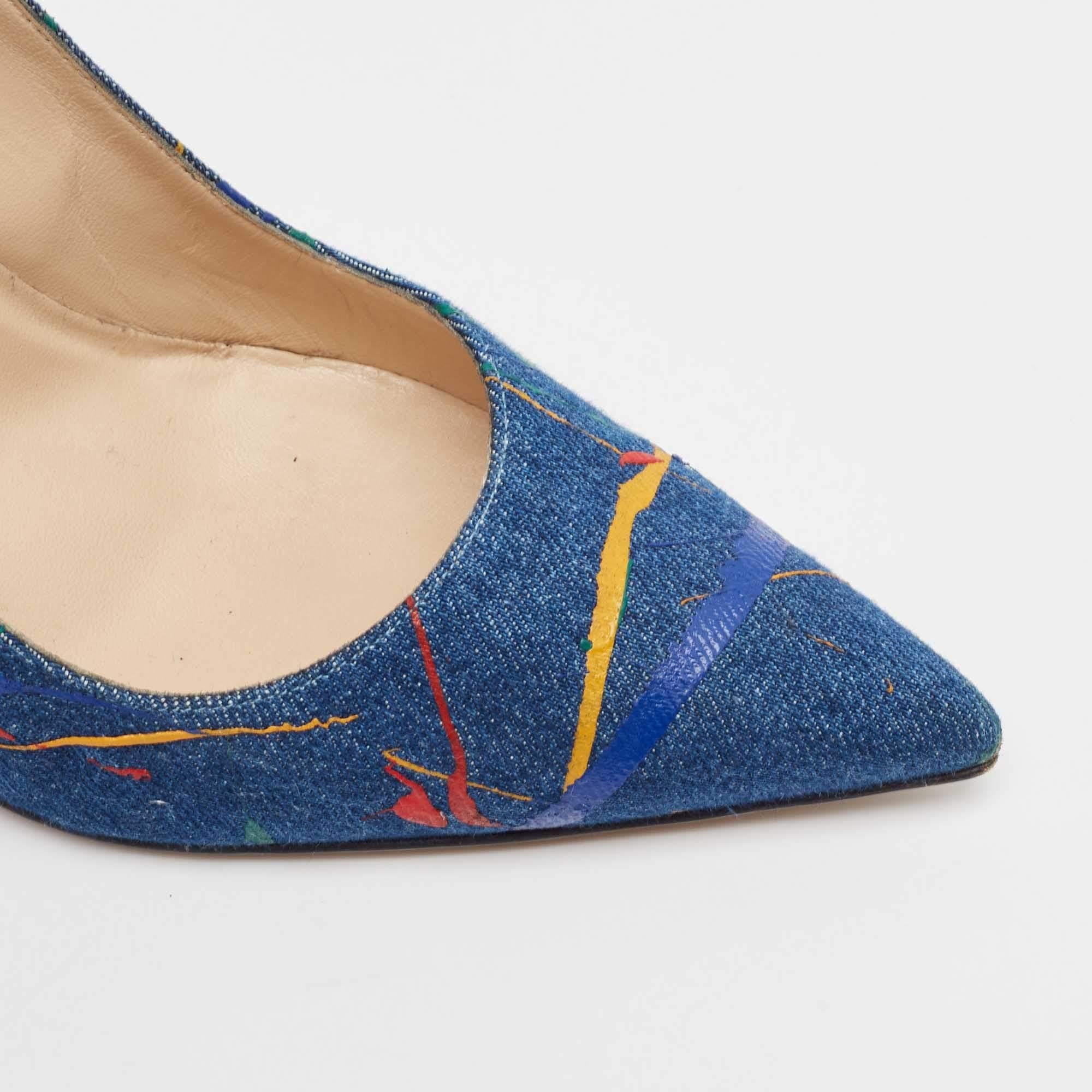 Manolo Blahnik Blue Denim Paint Splatter BB Pumps Size 42 4