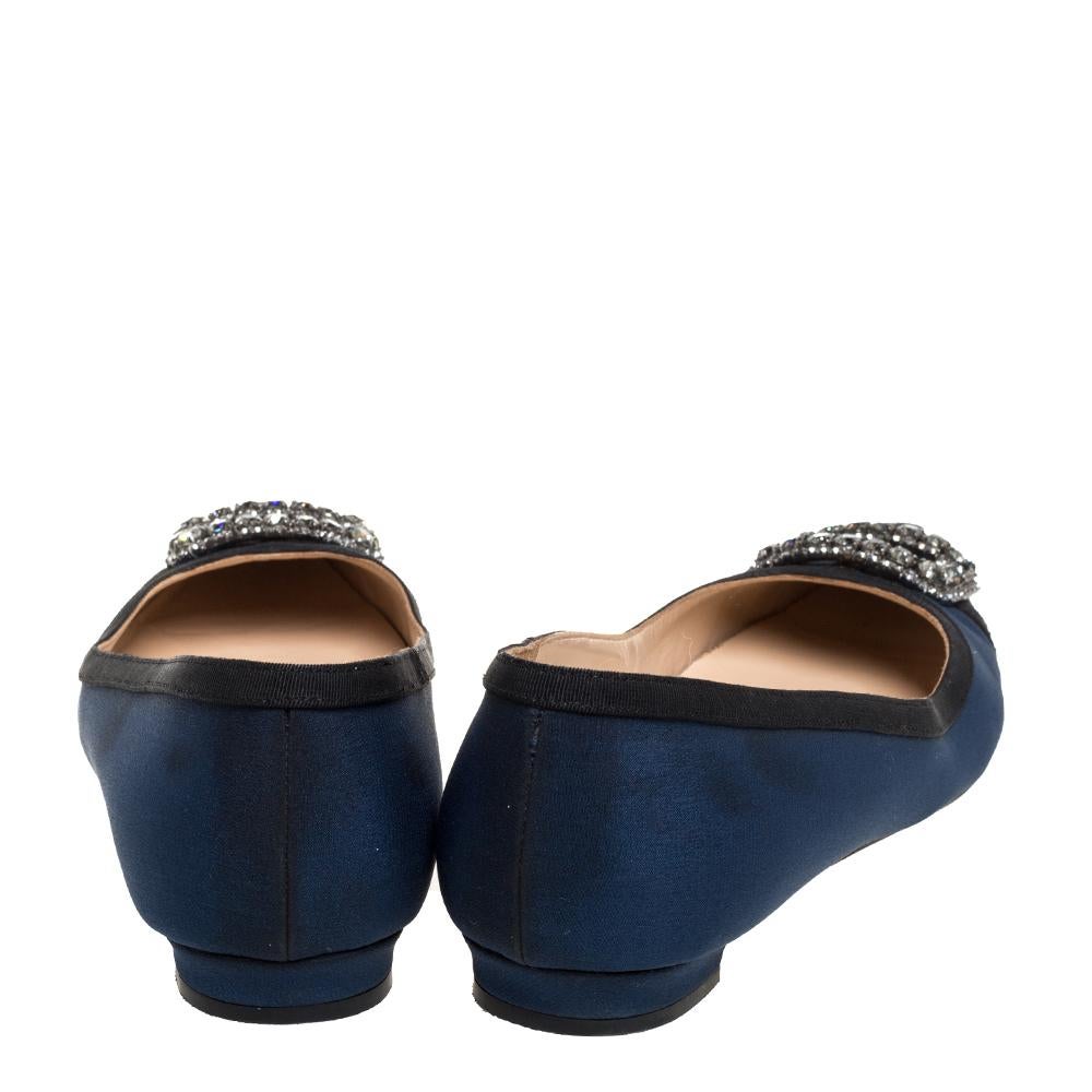 Manolo Blahnik Blue Fabric Hangisi Crystal Embellished Ballet Flats Size 39.5 1