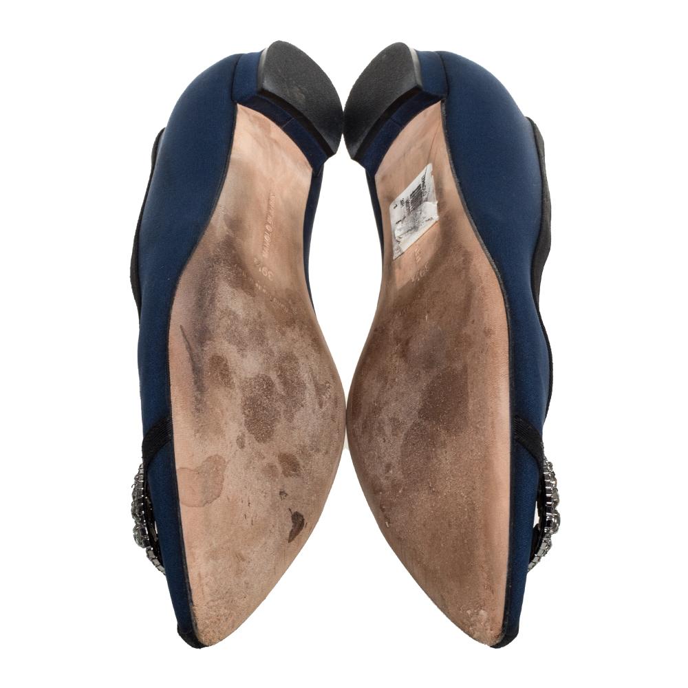 Manolo Blahnik Blue Fabric Hangisi Crystal Embellished Ballet Flats Size 39.5 2