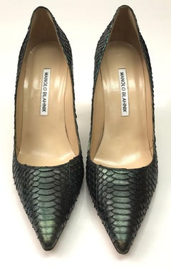 Manolo Blahnik Blue & Green Python Pumps - 38.5
