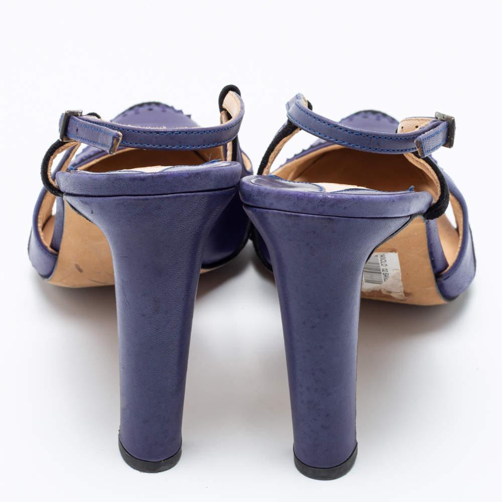 Manolo Blahnik Blue Leather & Suede Barrie Spectator Slingback Sandals Size 40 1