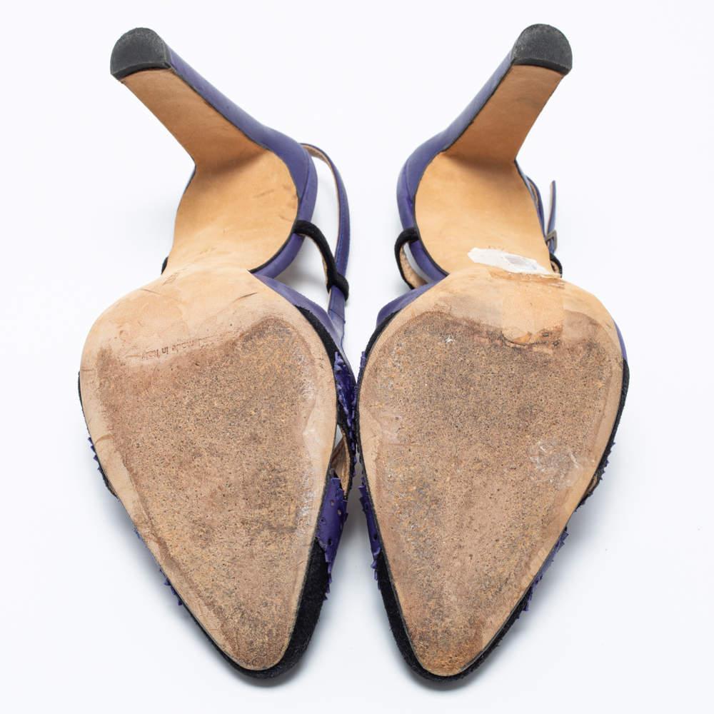 Manolo Blahnik Blue Leather & Suede Barrie Spectator Slingback Sandals Size 40 2