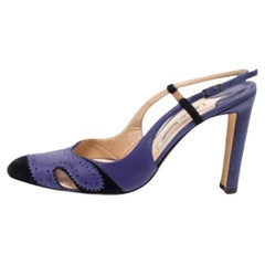 Manolo Blahnik Blue Leather & Suede Barrie Spectator Slingback Sandals Size 40