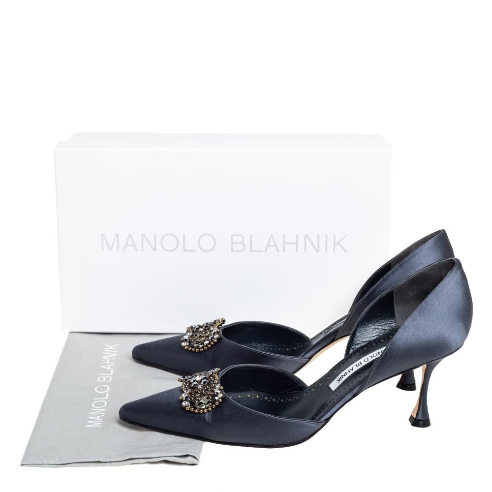 Manolo Blahnik Blue Satin Crystal Embellished Pumps Size 40.5 3