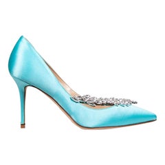 Manolo Blahnik Blue Satin Crystal Embellished Pumps Size IT 35.5