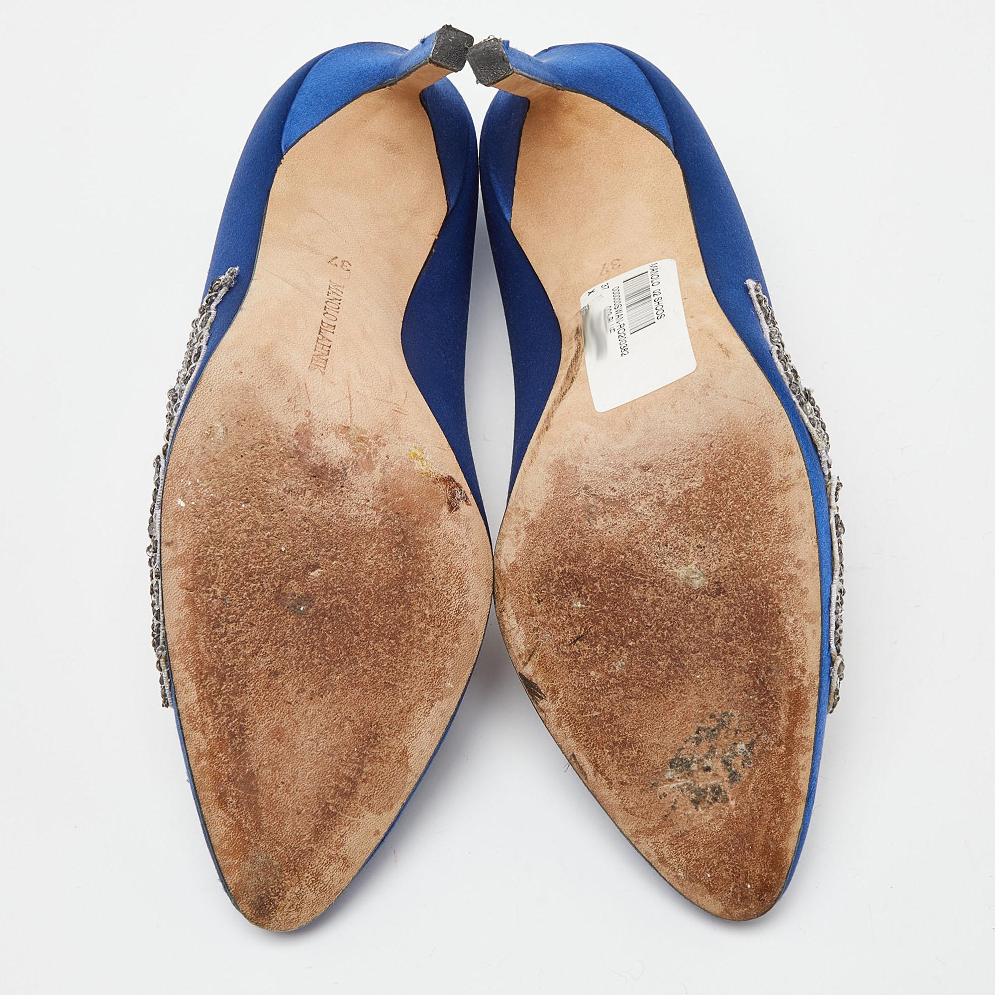 Manolo Blahnik Blau Satin verschönert Swan Pumps Größe 37 2