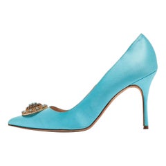 Manolo Blahnik Blue Satin Giuba Pumps Size 40