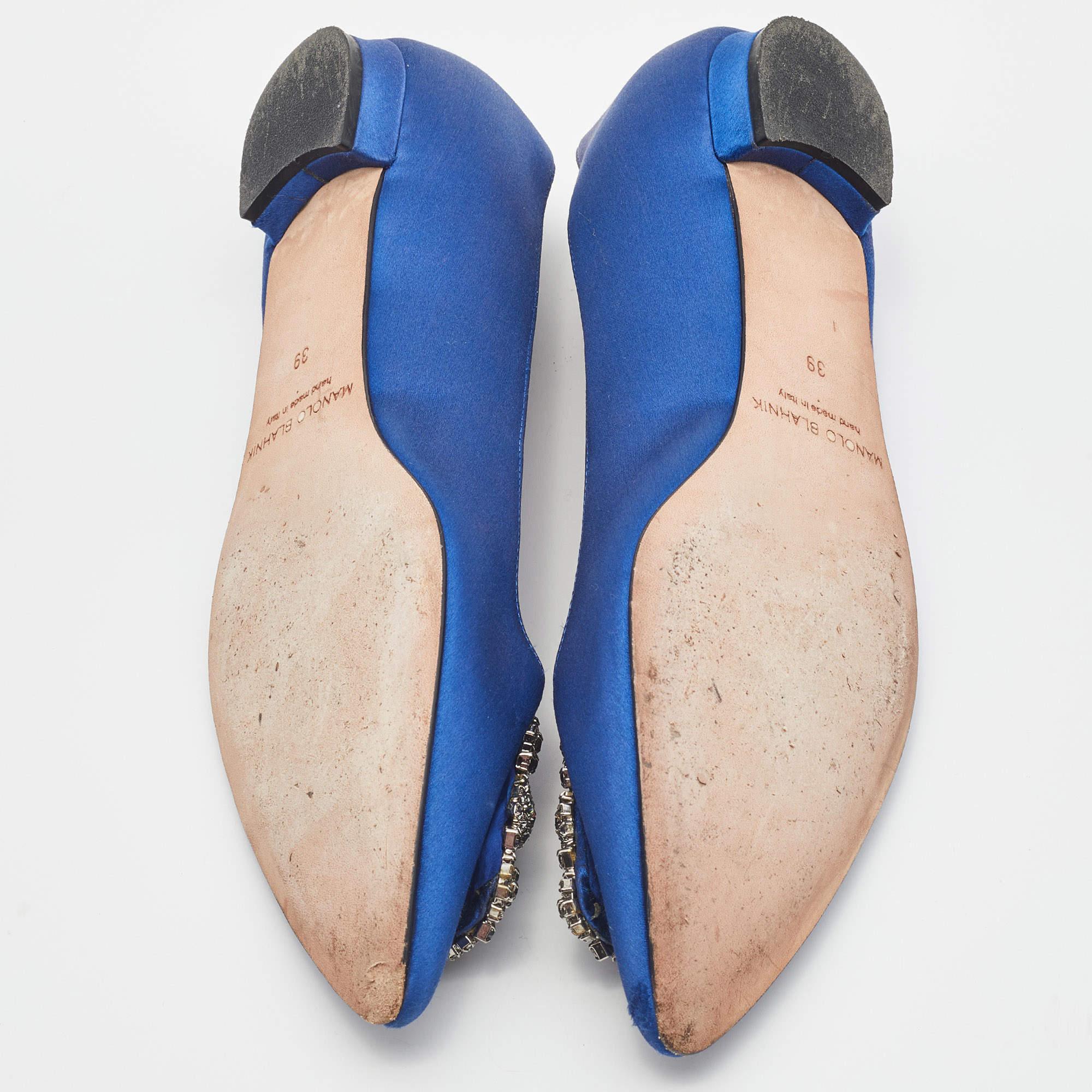 Manolo Blahnik Blue Satin Hangisi Ballet Flat Size 39 4