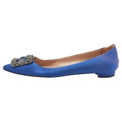 Manolo Blahnik Blue Satin Hangisi Ballet Flat Size 39