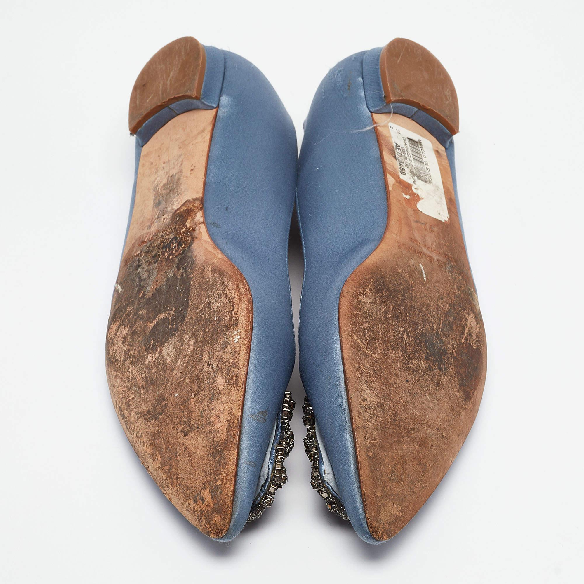 Manolo Blahnik Blue Satin Hangisi Ballet Flats Size 37 1