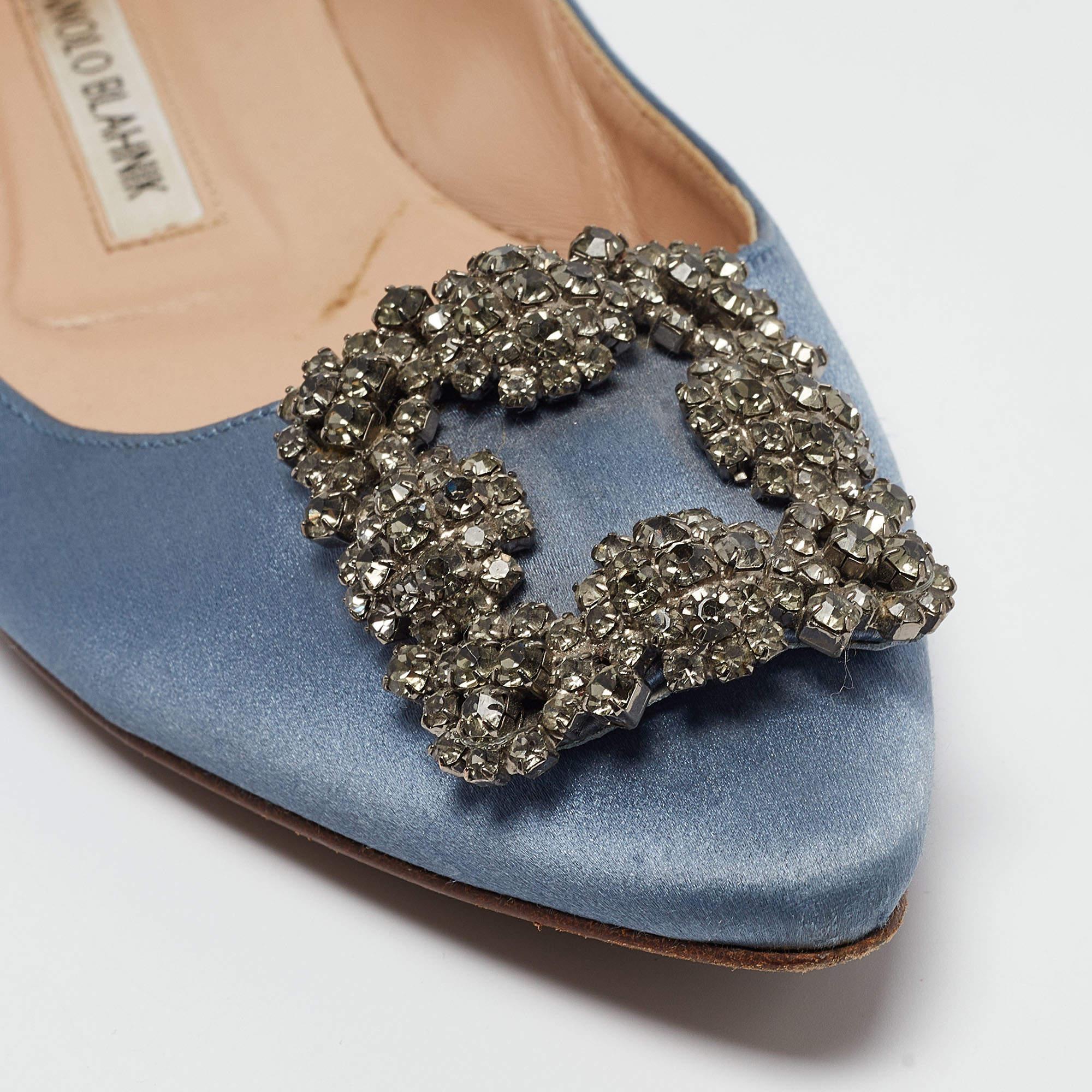 Manolo Blahnik Blue Satin Hangisi Ballet Flats Size 37 3
