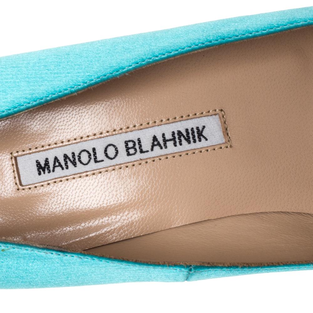 Manolo Blahnik Blue Satin Hangisi Crystal Embellished Pumps Size 38 2