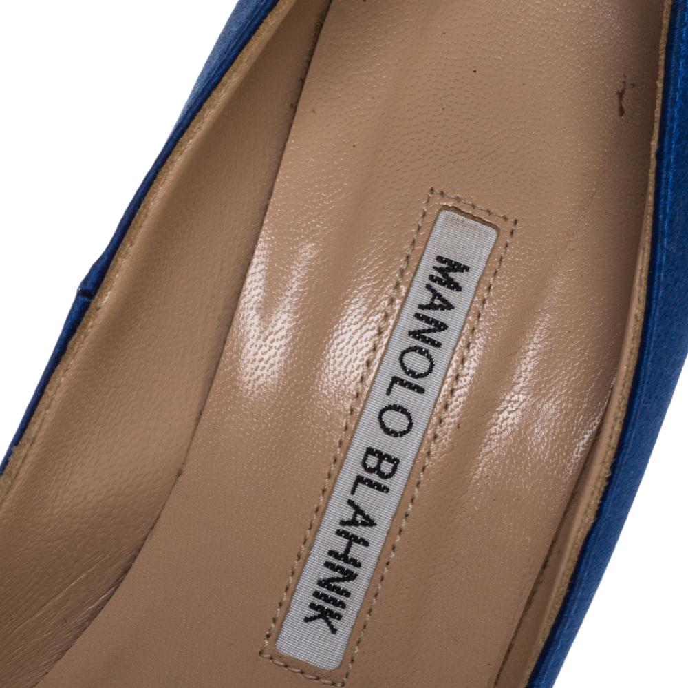 Manolo Blahnik Blue Satin Hangisi Embellished Pointed Toe Pumps Size 36.5 3