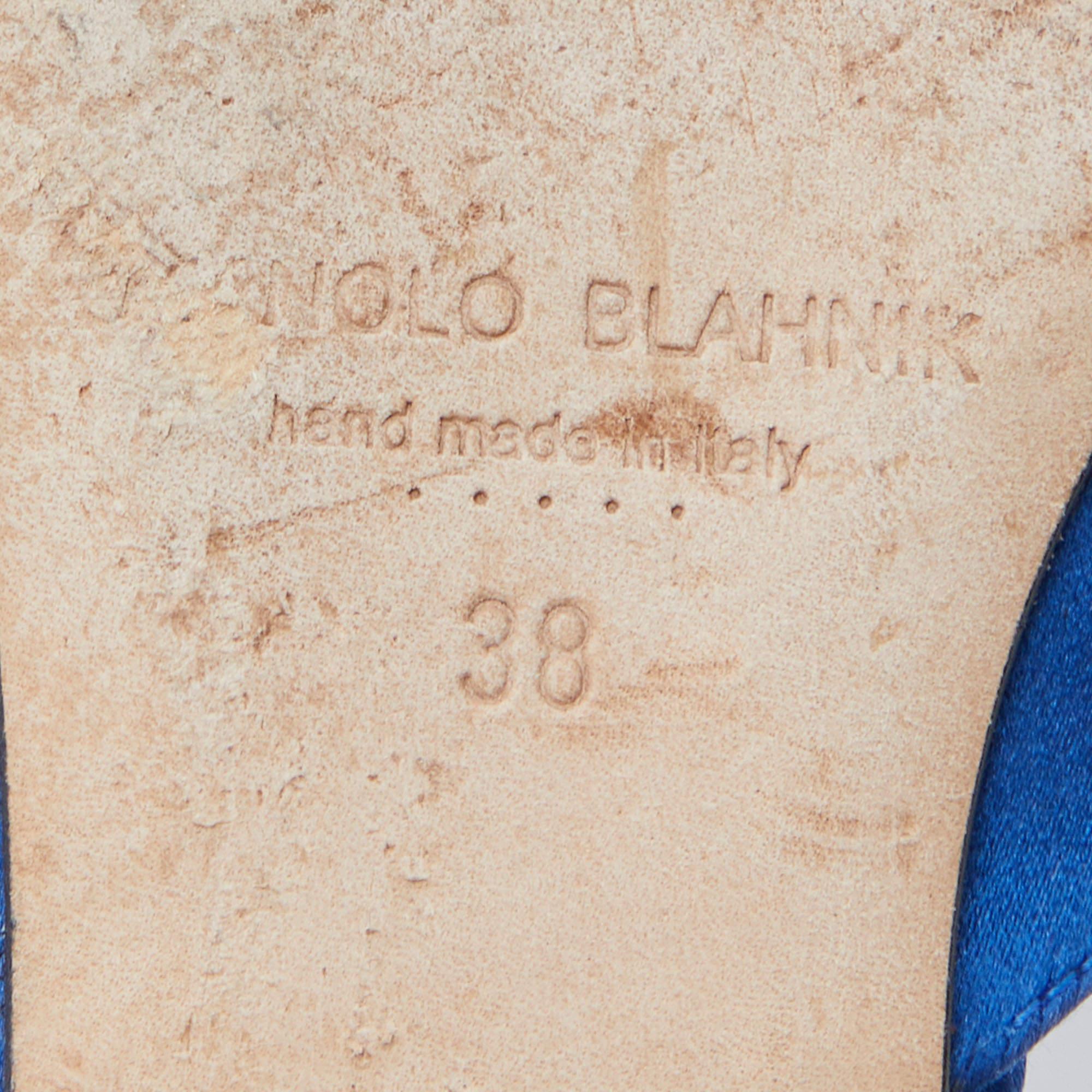 Manolo Blahnik Blue Satin Hangisi Flat Mules Size 38 4