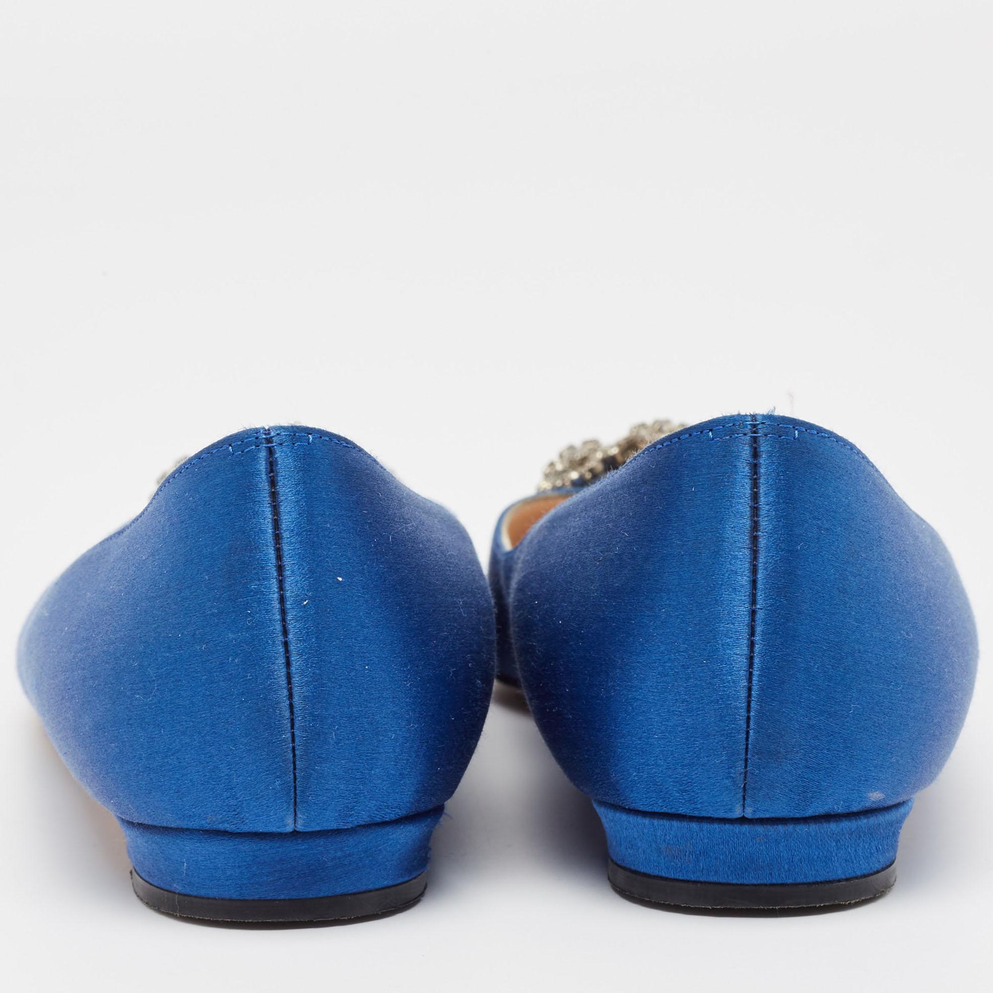 Manolo Blahnik Blue Satin Hangisi  Flats Size 37 1