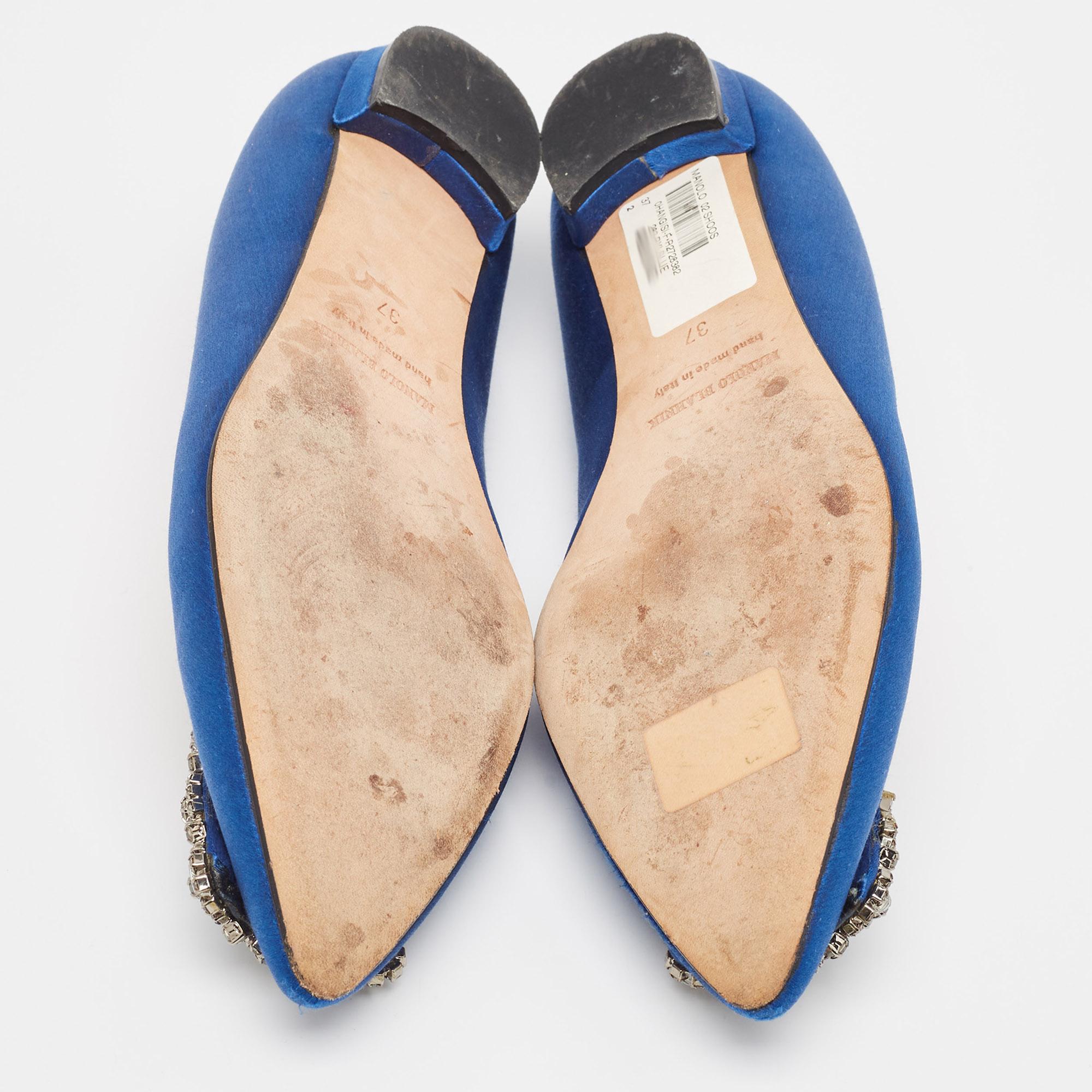 Manolo Blahnik Blue Satin Hangisi  Flats Size 37 2