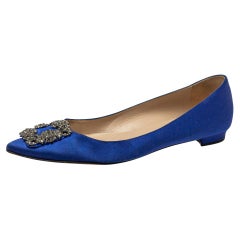 Manolo Blahnik Blau Satin Hangisi Flats Größe 39.5