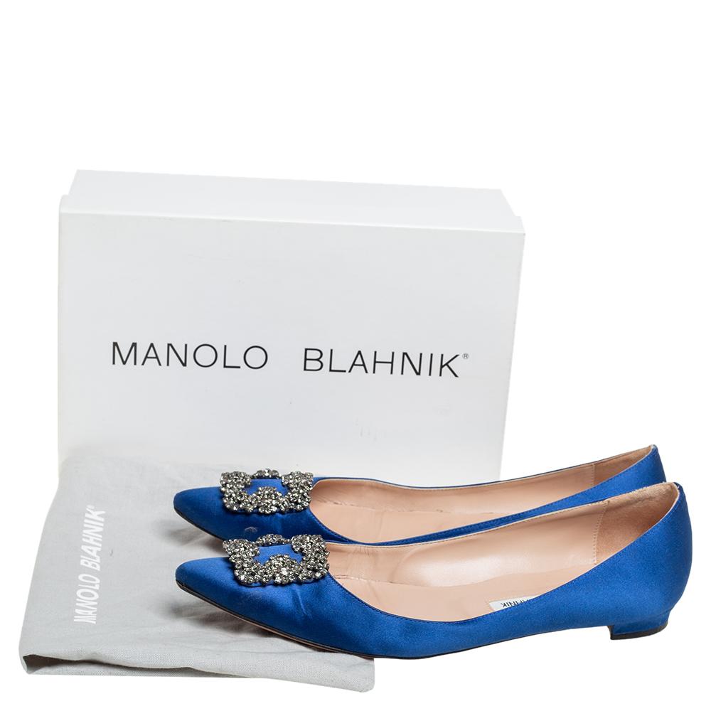 Women's Manolo Blahnik Blue Satin Hangisi Flats Size 42