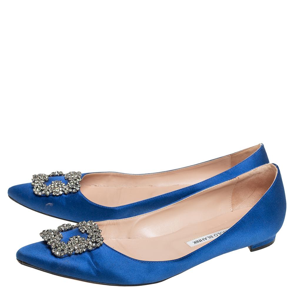 Manolo Blahnik Blue Satin Hangisi Flats Size 42 1