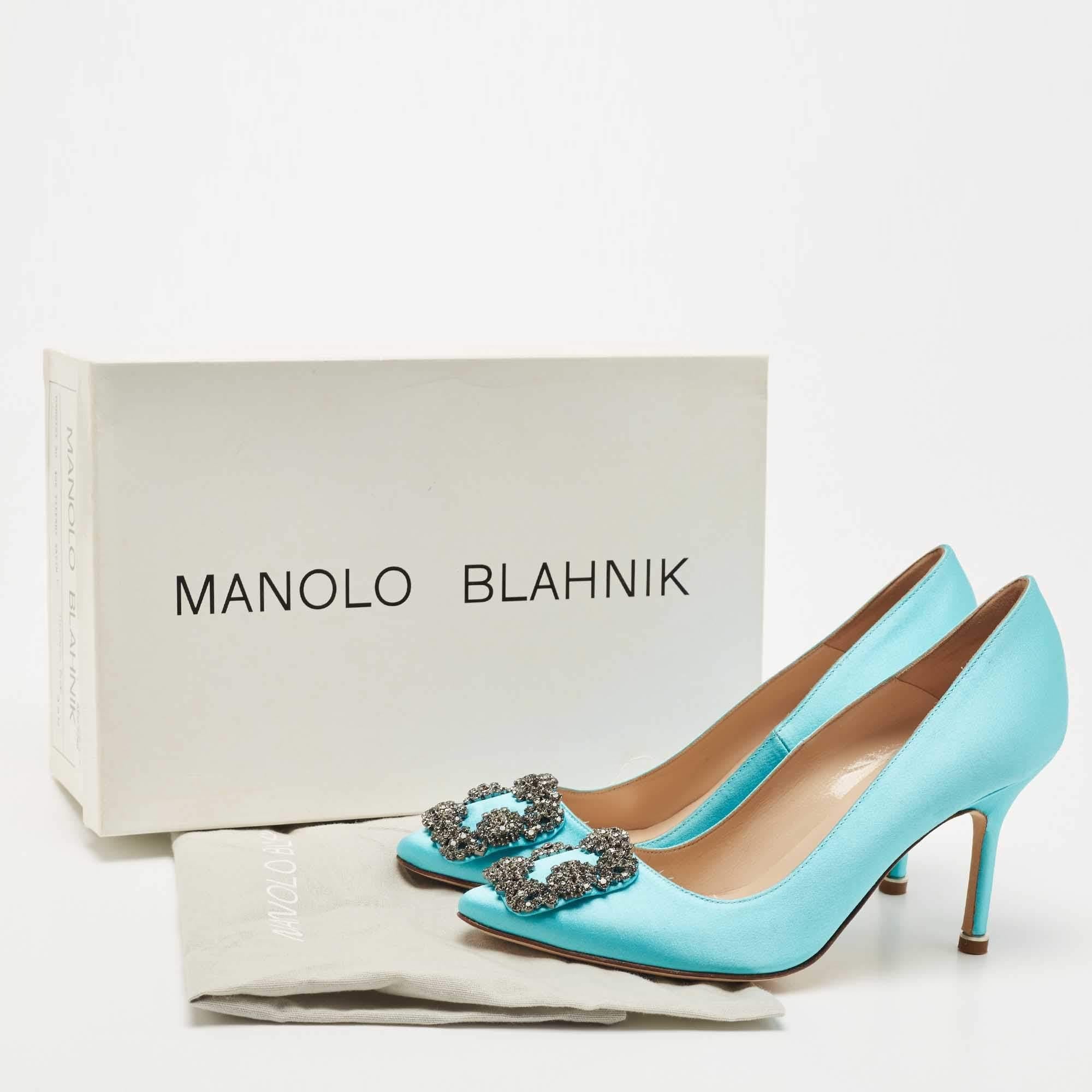 Manolo Blahnik Blue Satin Hangisi Pumps Size 35.5 6