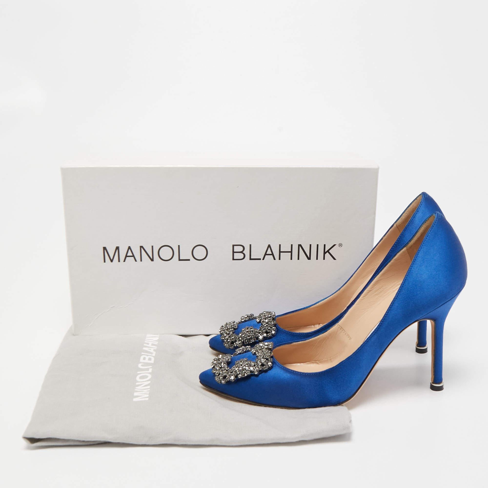 Manolo Blahnik Blue Satin Hangisi Pumps Size 35.5 2