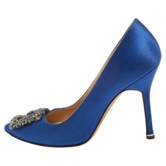 Used Manolo Blahnik Blue Satin Hangisi Pumps Size 36