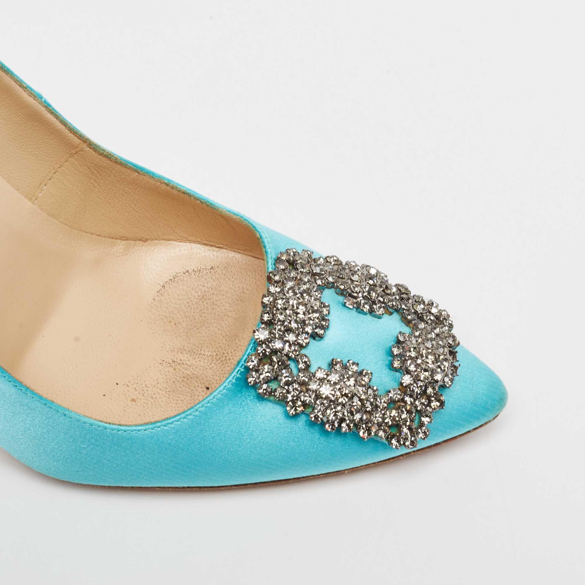 Manolo Blahnik Blue Satin Hangisi Pumps Size 37 3