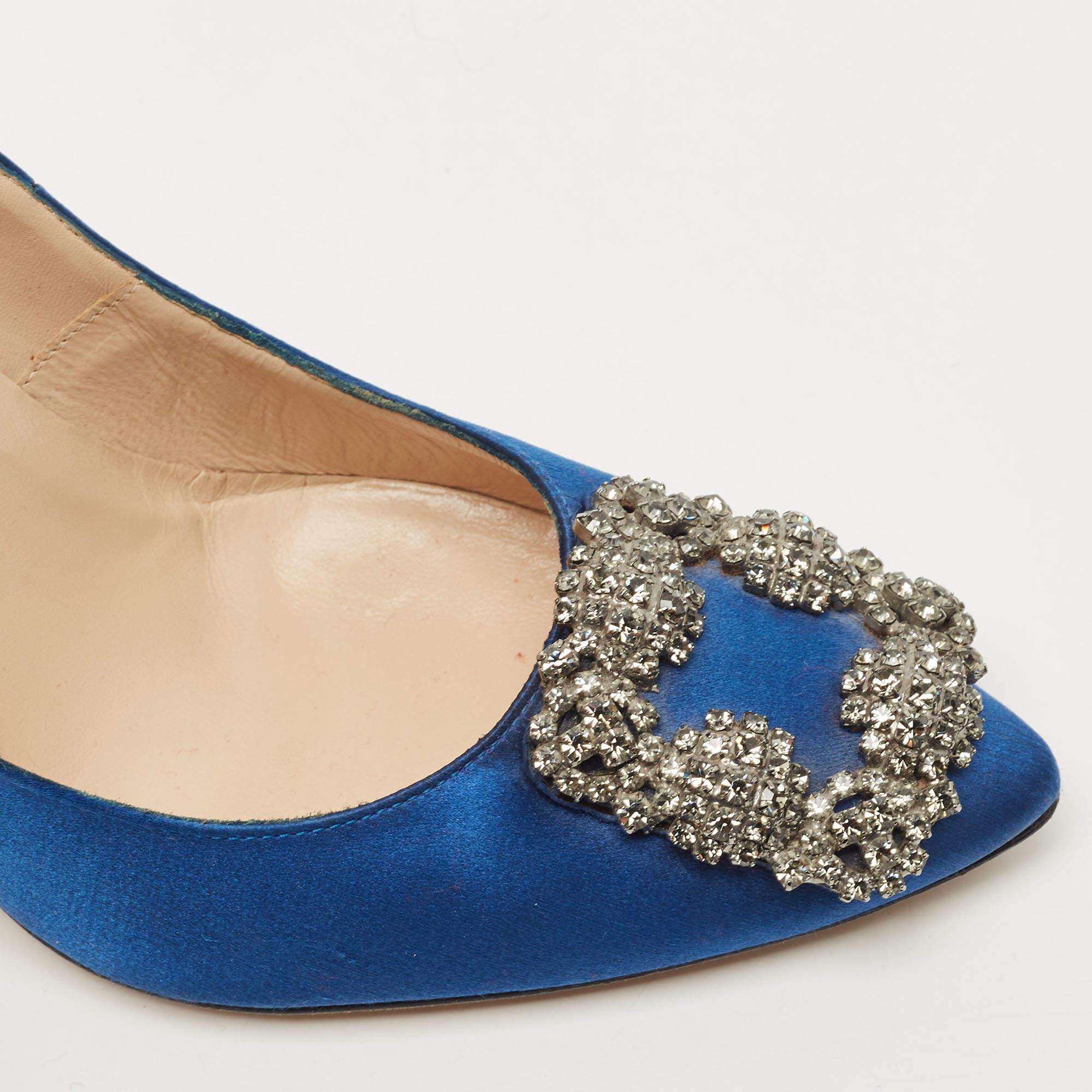 Manolo Blahnik Blue Satin Hangisi Pumps Size 37 3