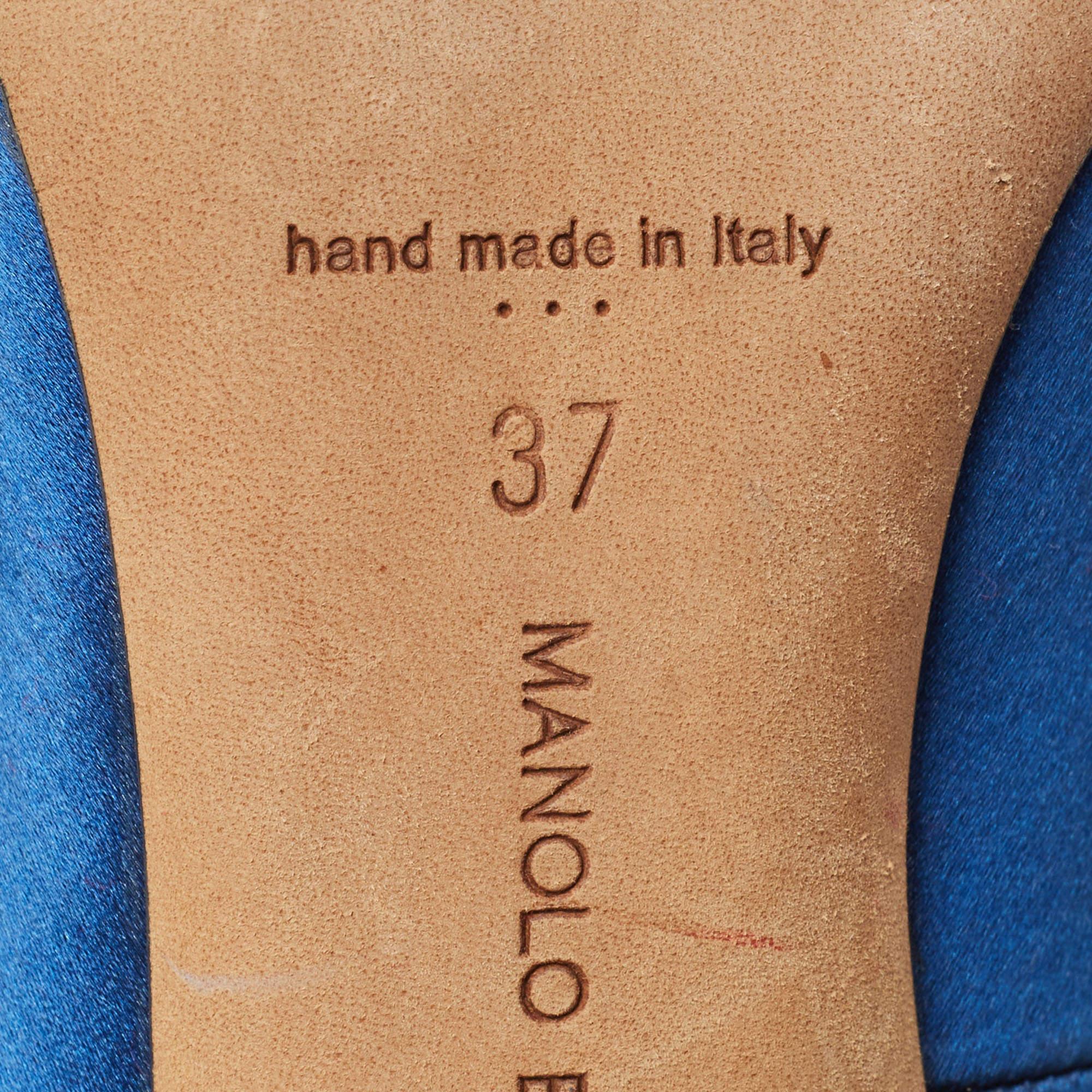 Manolo Blahnik Blue Satin Hangisi Pumps Size 37 4