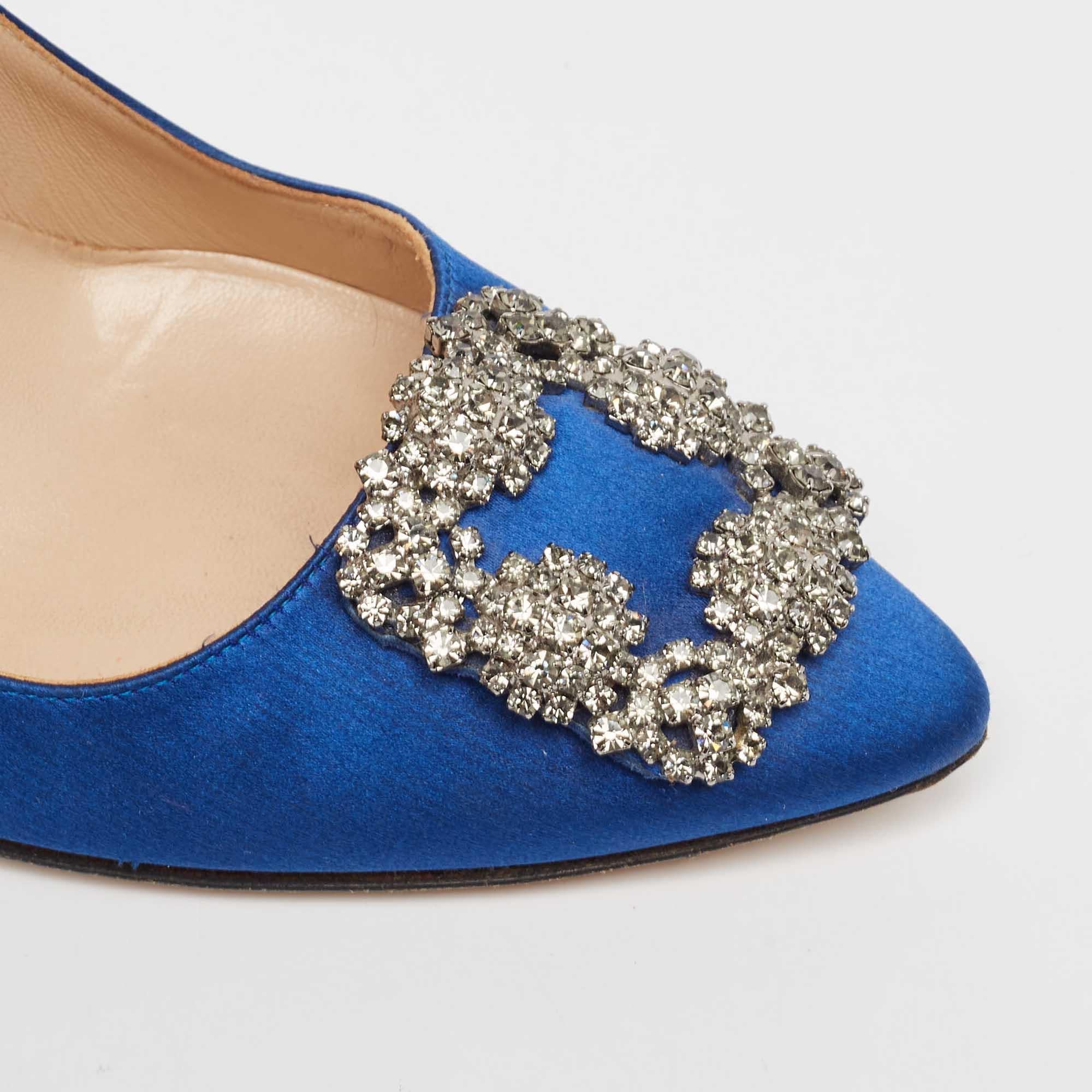 Manolo Blahnik Blue Satin Hangisi Pumps Size 38.5 3