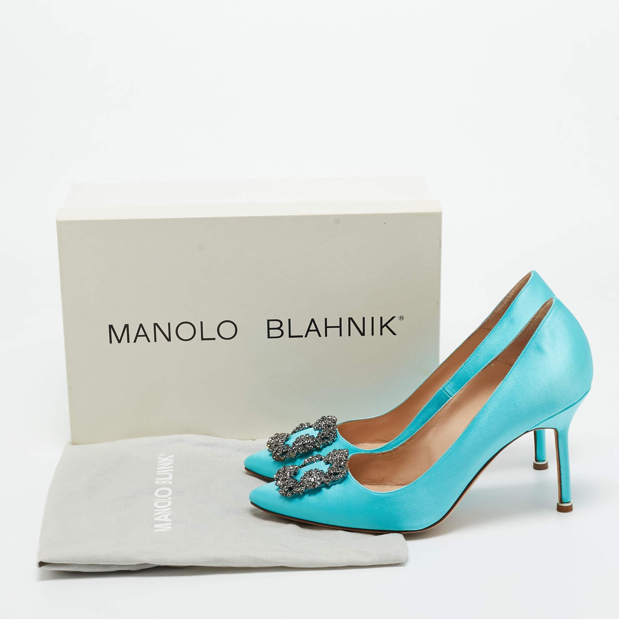 Manolo Blahnik Blue Satin Hangisi Pumps Size 38.5 5