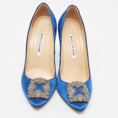Manolo Blahnik Blue Satin Hangisi Pumps Size 39