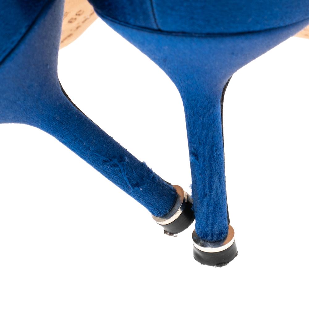 Women's Manolo Blahnik Blue Satin Hangisi Pumps Size 39