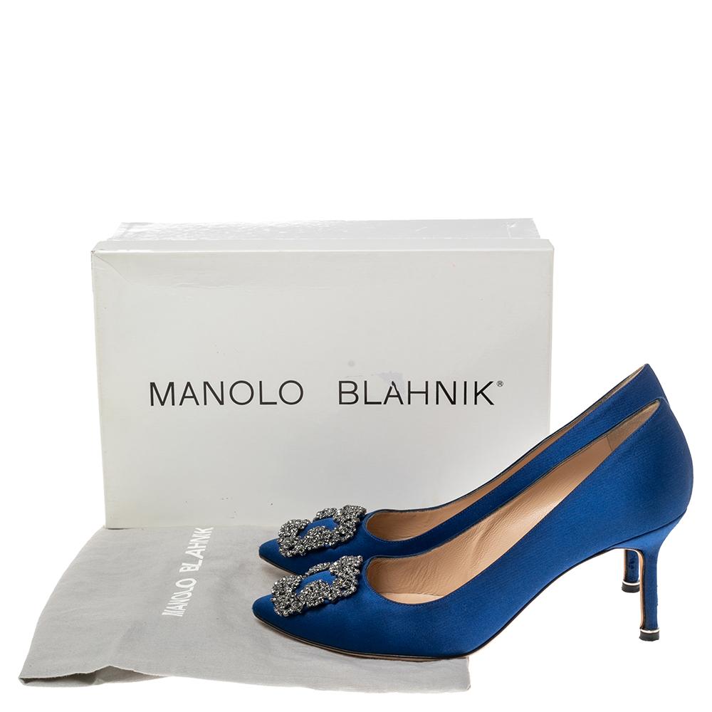 Manolo Blahnik Blue Satin Hangisi Pumps Size 39 2