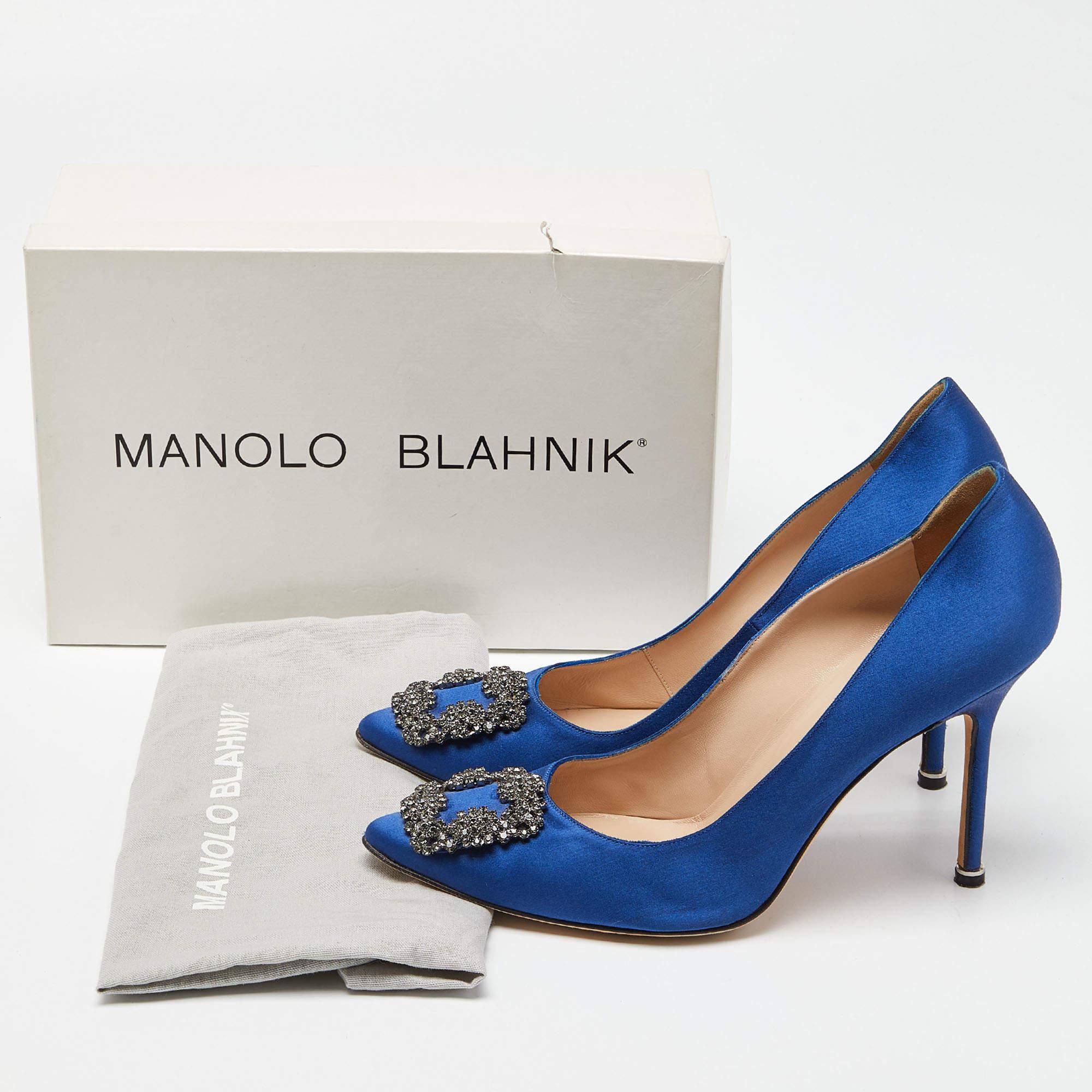 Manolo Blahnik Blue Satin Hangisi Pumps Size 42 3