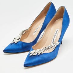 Manolo Blahnik Blue Satin Nadira Pumps Size 36.5