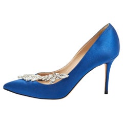 Manolo Blahnik Blue Satin Nadira Pumps Size 36.5