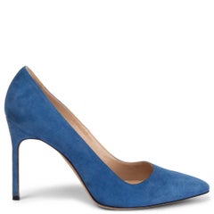 MANOLO BLAHNIK blue suede BB Pointed Toe Pumps Shoes 38.5