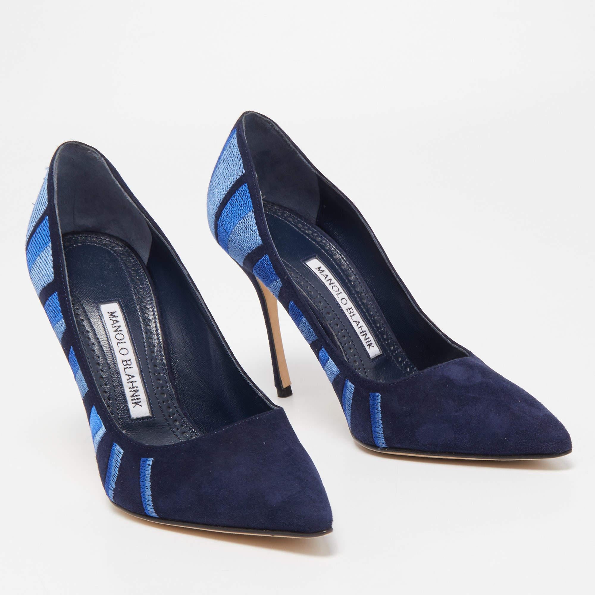 Manolo Blahnik Blue Suede Embroidered BB Pumps Size 36 1