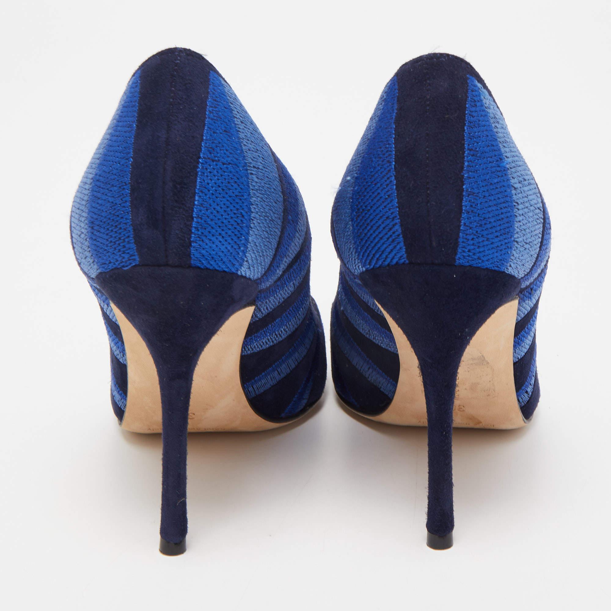 Manolo Blahnik Blue Suede Embroidered BB Pumps Size 36 2
