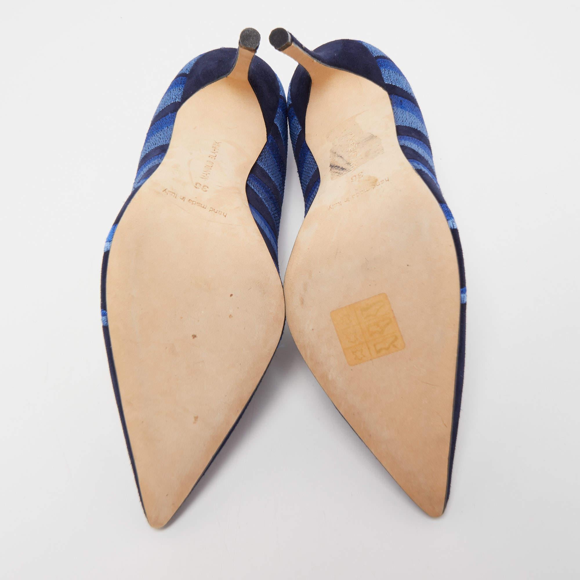 Manolo Blahnik Blue Suede Embroidered BB Pumps Size 36 3