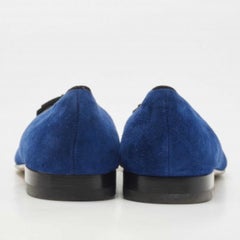 Manolo Blahnik Blue Suede Leather Toro Opera Bow Slip On Loafers Size 41.5