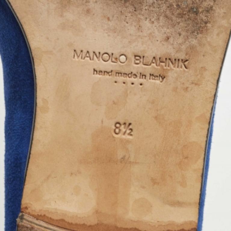 Manolo Blahnik Mocassins en daim et cuir bleu Toro Opera Bow Slip On Size 41.5 en vente 3