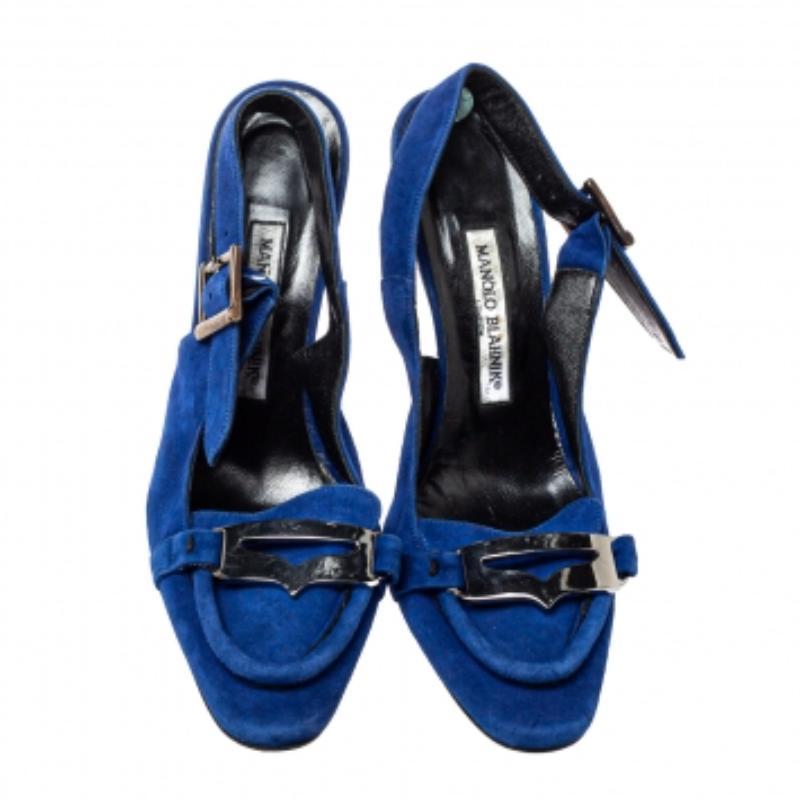 Manolo Blahnik Sandalias Slingback de Ante Azul Talla 39.5 en Bueno estado para la venta en Dubai, Al Qouz 2