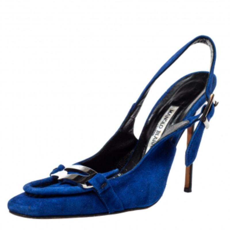 De las mujeres Manolo Blahnik Sandalias Slingback de Ante Azul Talla 39.5 en venta